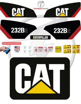 Aftermarket 232b2 Fits Caterpillar Skid Steer Decal Kit With Safety Decals - Free Shipping