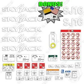 Aftermarket Sj16 Sky Jack Man Lift Decal Kit - 7 Year Outdoor 3m Vinyl Decals Bonus Sj 16