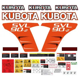 Aftermarket Svl90-2 Complete Decal Kit Fits Kubota Skid Steer Vinyl Safety Stickers Svl 90