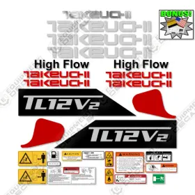 Aftermarket Tl12v2 Fits Takeuchi Skid Steer Decal Kit With High Flows - 7 Year 3m Vinyl