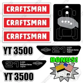 Aftermarket Yt3500 Craftsman Decal Kit Lawn Mower Tractor - 7yr Outdoor 3m Vinyl Bonus