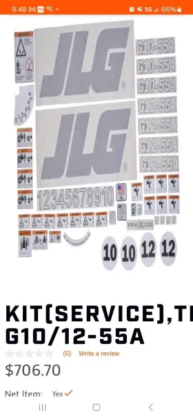 Jlg 1001194051 G10-55a G12-55a Decal Service Kit New Oem Part