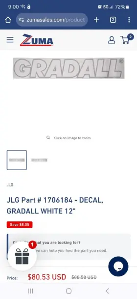 Jlg 1706184 Gradall Boom Sticker White