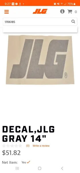 Jlg 1706185 Decal For Boom 14 Inch New Oem