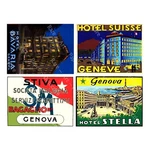 Hotel Luggage Stickers, 1 Sheet, 4 Jumbo Sized Suitcase Decals Reproductions. Fixed Price $14.00.